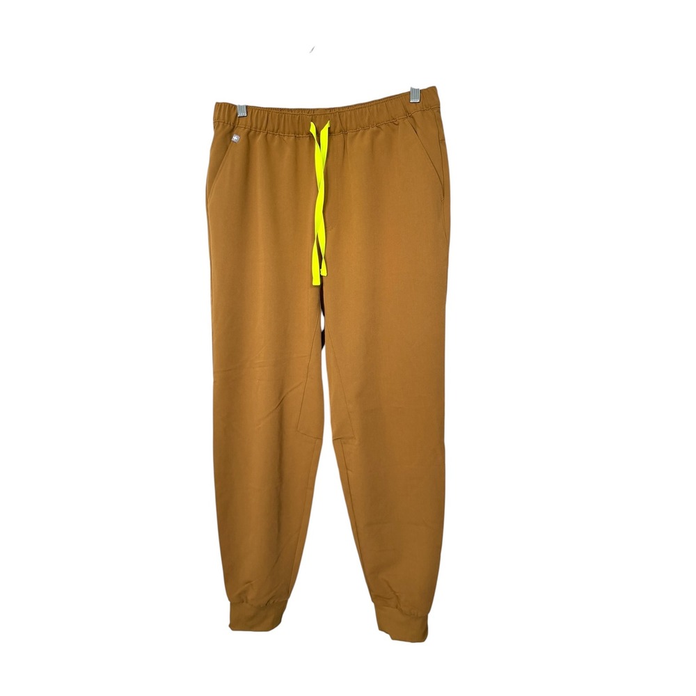 FIGS Tansen Jogger Scrub Pants Mens Medium Regular Clay Brown Neon Yellow